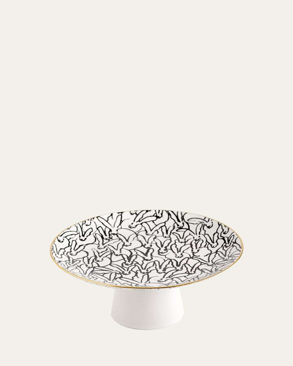 Footed Rabbit Run Dessert Stand with Hand-Painted Gold Rim
